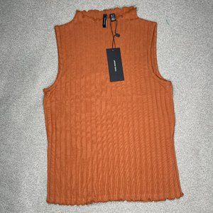 Vero Moda ribbed high neck top with lettuce hem S